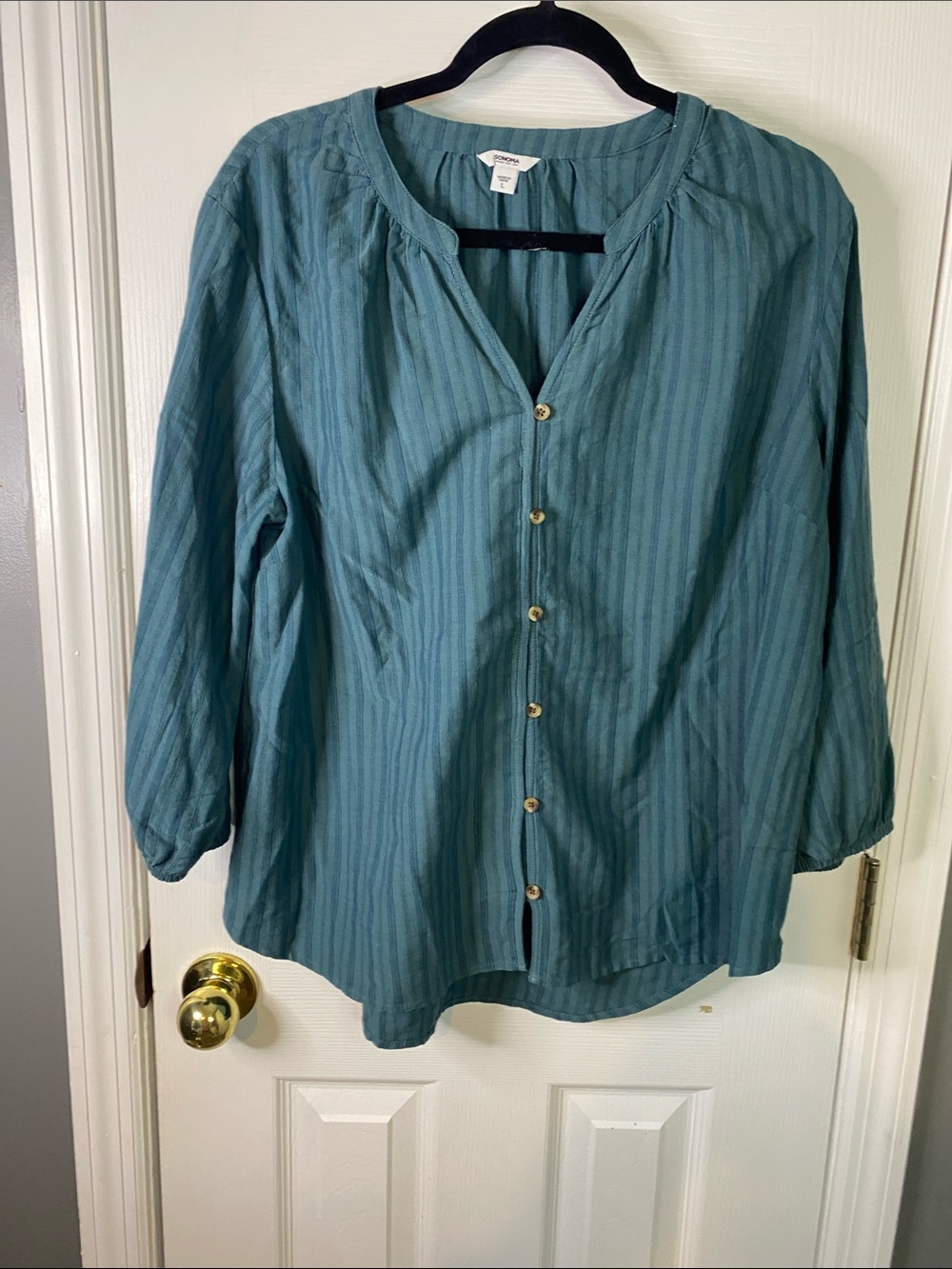Sonoma Teal Button-Front Long-Sleeve Blouse Size Large.